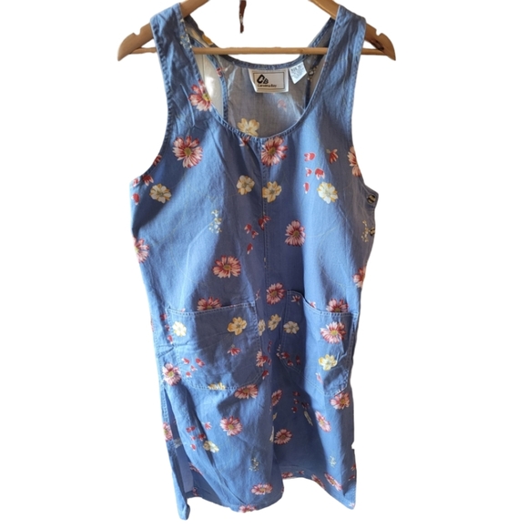 Carolina Bay Vintage Floral Chambrey Scoop Neck Front Pockets Size Medium - Picture 3 of 5